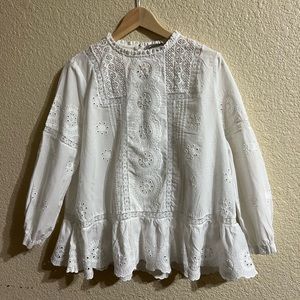 Zara White Embroidered Blouse